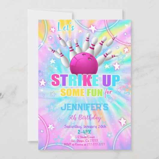 Bewerkbare Bowling Verjaardagsuitnodiging Kaart (Voorkant)
