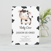 Bewerkbare Boy Koe Verjaardagsuitnodiging Kaart (Staand voorkant)