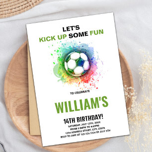 Bewerkbare Boys Sports Party Kaart met Ball & Goal
