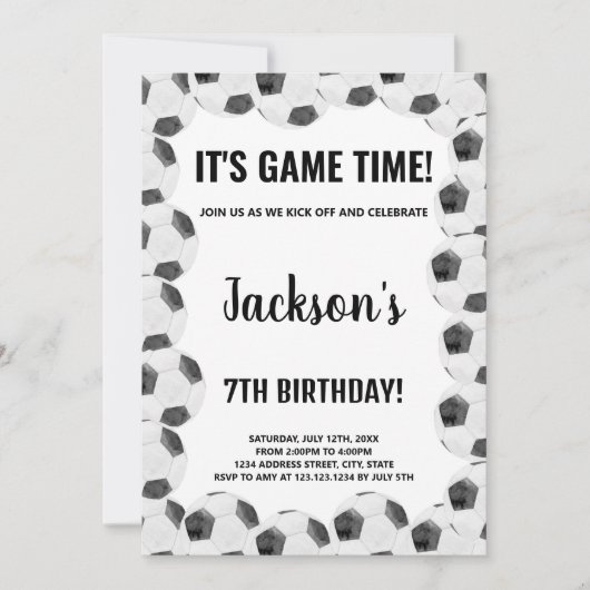 Bewerkbare Boys Sports Party Kaart met Modern Ball (Voorkant)