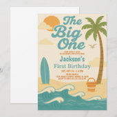 Bewerkbare Boy's The Big One Surfing 1st Birthday Kaart (Voorkant / Achterkant)