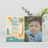 Bewerkbare Boy's The Big One Surfing 1st Birthday Kaart (Staand voorkant)