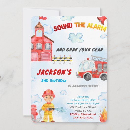 Bewerkbare brandweerwagen uitnodigingen (Voorkant)