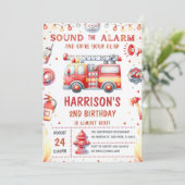 Bewerkbare brandweerwagen verjaardagsuitnodiging S Kaart (Staand voorkant)