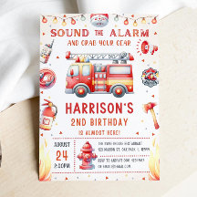 Bewerkbare brandweerwagen verjaardagsuitnodiging S