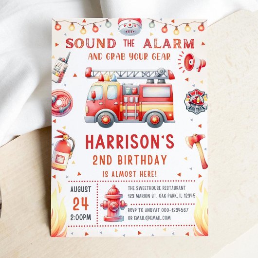 Bewerkbare brandweerwagen verjaardagsuitnodiging S Kaart