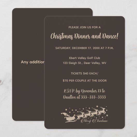 Bewerkbare Brown Classy Santa Sleigh en Rendier Kaart (Voorkant / Achterkant)
