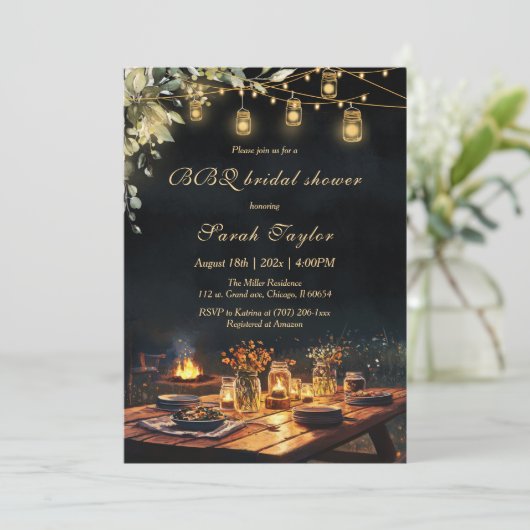 Bewerkbare Bruids Douche Uitnodigingen met BBQ (Staand voorkant)