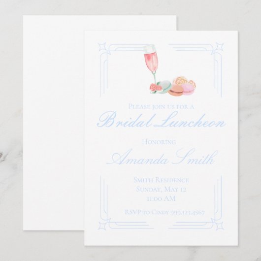 Bewerkbare bruidslunch/ feestuitnodiging kaart (Voorkant / Achterkant)