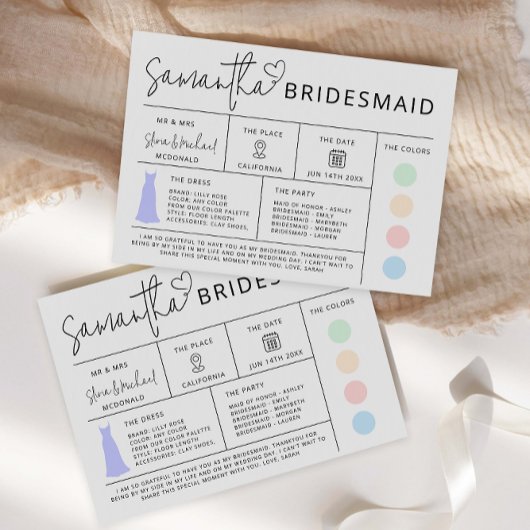 Bewerkbare Bruidsmeisje Info Kaart, Bruids Party G Kaart