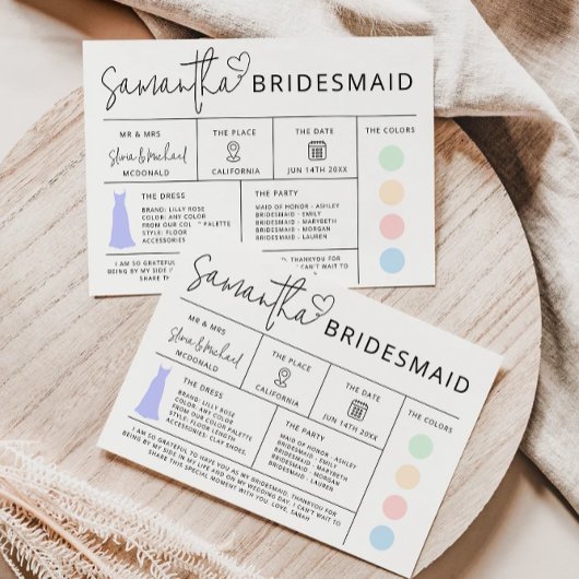 Bewerkbare Bruidsmeisje Info Kaart, Bruids Party G Kaart