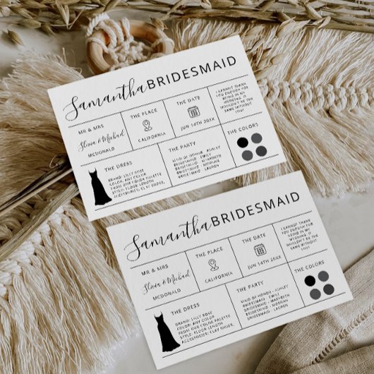 Bewerkbare bruidsmeisje informatie Kaart, bruidsfe Kaart