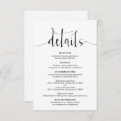 Bewerkbare bruiloft details, zwart modern letterty informatiekaartje (Voorkant / Achterkant)