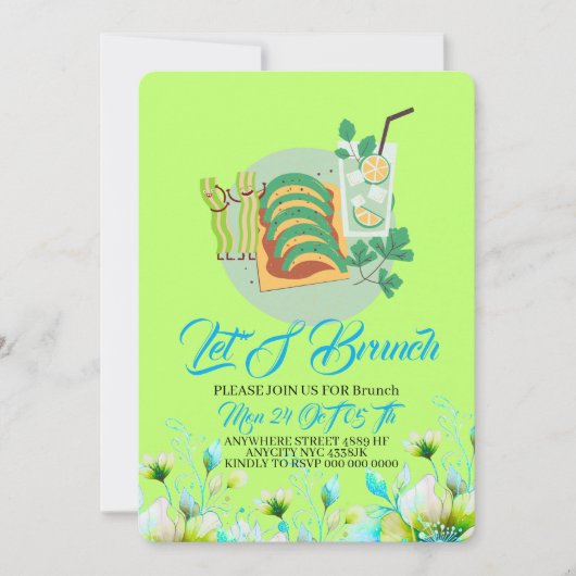 Bewerkbare brunch uitnodiging, Laten we brunchen u Kaart (Voorkant)