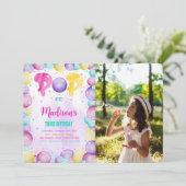 Bewerkbare Bubbles Verjaardags Foto Uitnodiging (Staand voorkant)