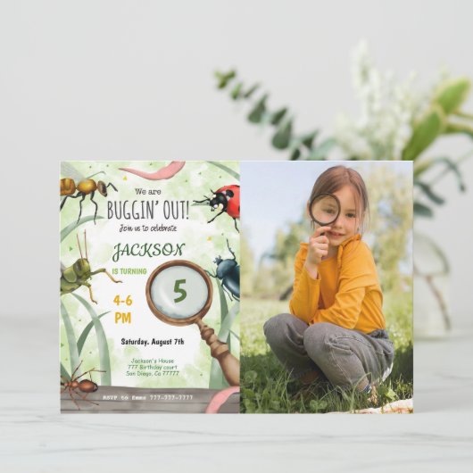 Bewerkbare Bug Verjaardag Foto Uitnodiging (Staand voorkant)