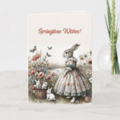 Bewerkbare Bunnies Springtime Wishes Happy Easter Kaart (Voorkant)