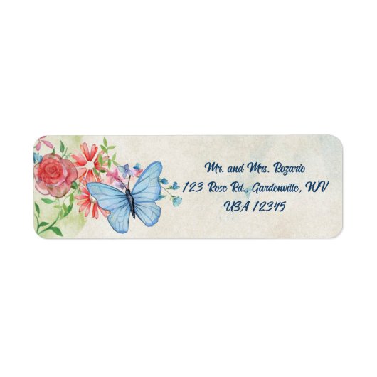 Bewerkbare Butterfly and Roos Garden Retouradres Etiket (Voorkant)