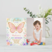 Bewerkbare Butterfly Birthday Invitation met foto Kaart (Staand voorkant)
