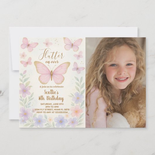 Bewerkbare Butterfly verjaardagsfeestje uitnodigin Kaart (Voorkant)