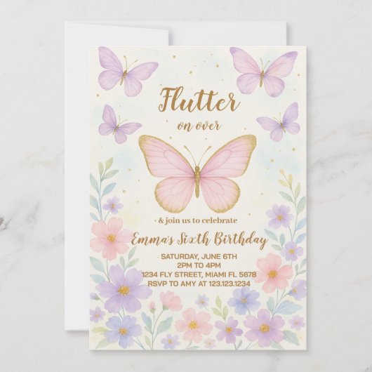 Bewerkbare Butterfly verjaardagsuitnodiging voor m Kaart (Voorkant)
