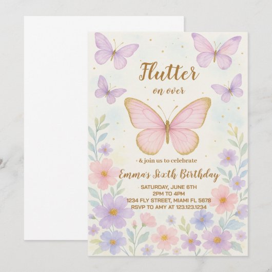 Bewerkbare Butterfly verjaardagsuitnodiging voor m Kaart (Voorkant / Achterkant)