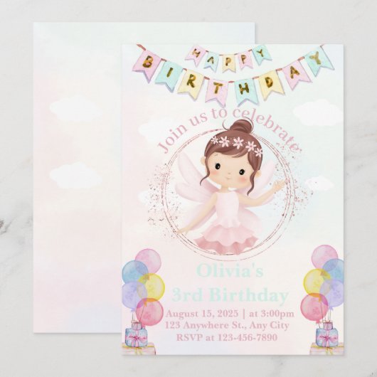 Bewerkbare Butterfly verjaardagsuitnodiging voor m Kaart (Voorkant / Achterkant)