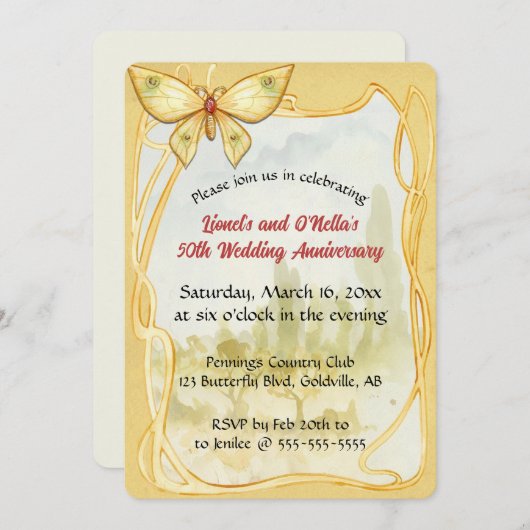 Bewerkbare Butterflyl en Gold Lijst Kaart (Voorkant / Achterkant)