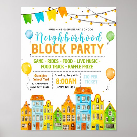 Bewerkbare buurtblockparty flyer poster (Voorkant)