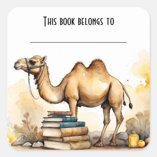 Bewerkbare Camel en Boeken Bookplate Sticker (Voorkant)