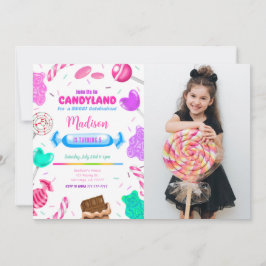 Bewerkbare Candy land verjaardagsfoto uitnodiging