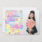 Bewerkbare Candy Verjaardagsfoto Uitnodiging  (Voorkant)