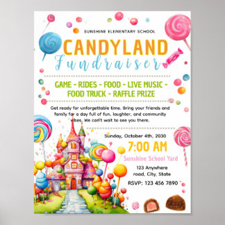 Bewerkbare candyland fondsenwervingsflyer poster