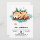 Bewerkbare Capybara verjaardagsuitnodiging Kaart (Voorkant / Achterkant)