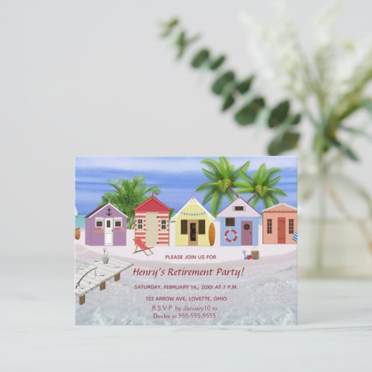 Bewerkbare Caribische strandpensioen uitnodiging (Staand voorkant)