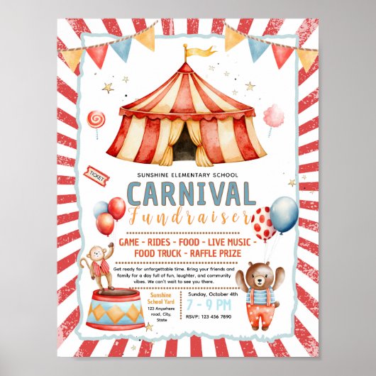Bewerkbare carnaval circus Fondsenwervings Flyer Poster (Voorkant)