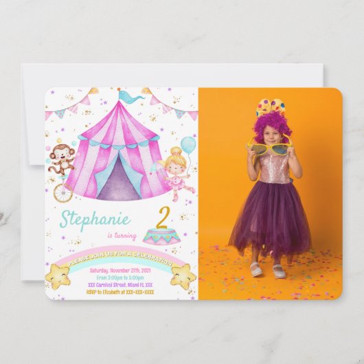 Bewerkbare carnaval verjaardag foto uitnodigingen (Voorkant)