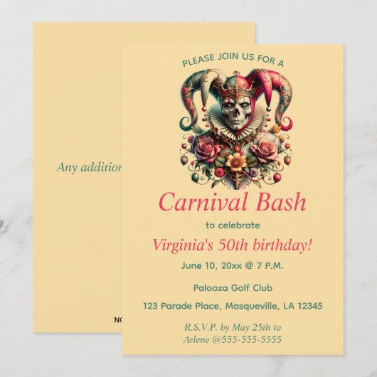 Bewerkbare Carnival Bash Kaart (Voorkant / Achterkant)