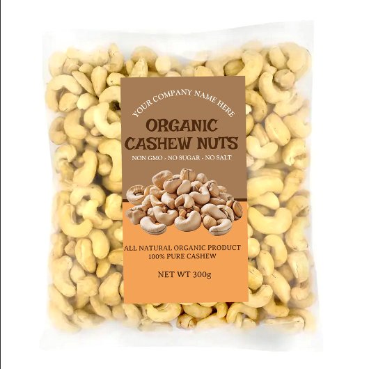 Bewerkbare cashewnoten aangepaste labelset voedselcontainer etiket