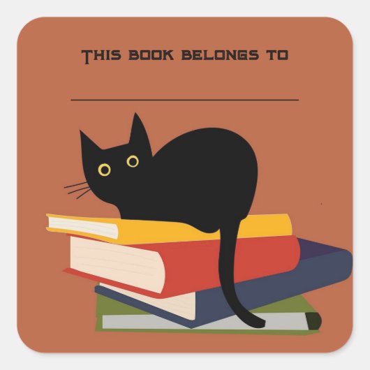 Bewerkbare Cat en Books Bookplate Sticker (Voorkant)