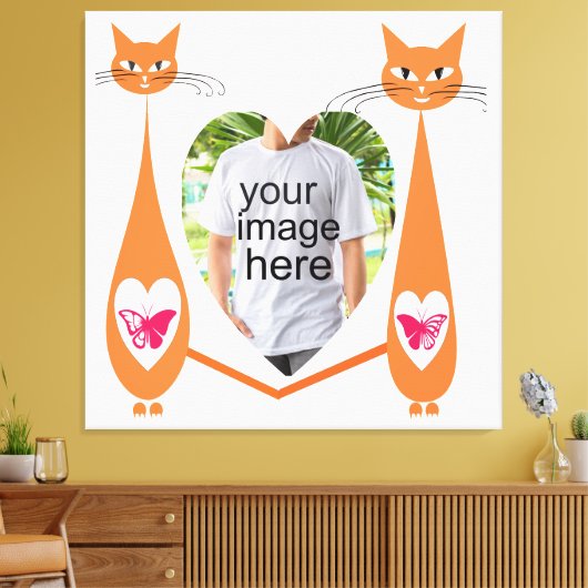 Bewerkbare Cat Love Heart – Aangepast tekstontwerp Canvas Afdruk (Insitu (Woonkamer))