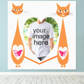 Bewerkbare Cat Love Heart – Aangepast tekstontwerp Canvas Afdruk (Insitu (Houten vloer))