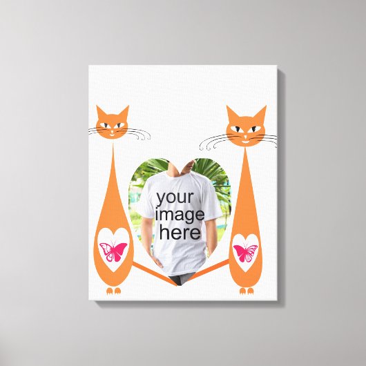 Bewerkbare Cat Love Heart – Aangepast tekstontwerp Canvas Afdruk (Voorkant)