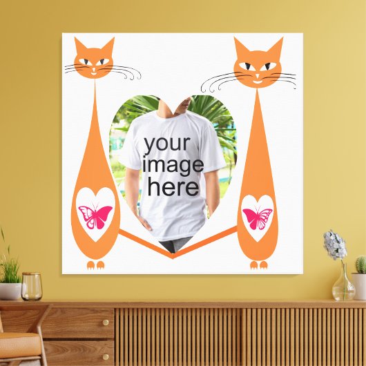 Bewerkbare Cat Love Heart – Aangepast tekstontwerp Canvas Afdruk (Insitu (Woonkamer))