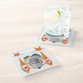 Bewerkbare Cat Love Heart – Aangepast tekstontwerp Glazen Onderzetter (Schuin)