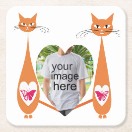 Bewerkbare Cat Love Heart – Aangepast tekstontwerp Kartonnen Onderzetters