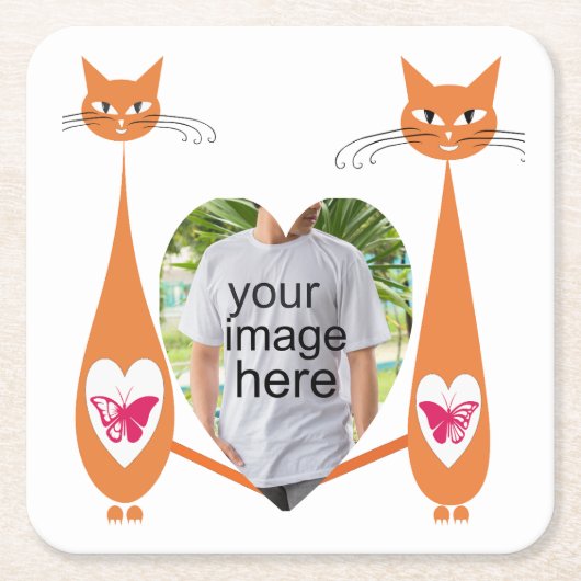 Bewerkbare Cat Love Heart – Aangepast tekstontwerp Kartonnen Onderzetters (Voorkant)