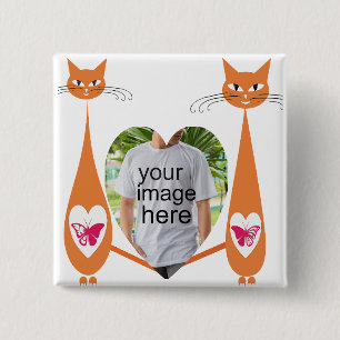 Bewerkbare Cat Love Heart – Aangepast tekstontwerp Vierkante Button 5,1 Cm