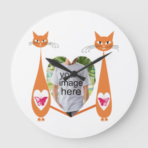 Bewerkbare Cat Love Heart – Custom Design Grote Klok