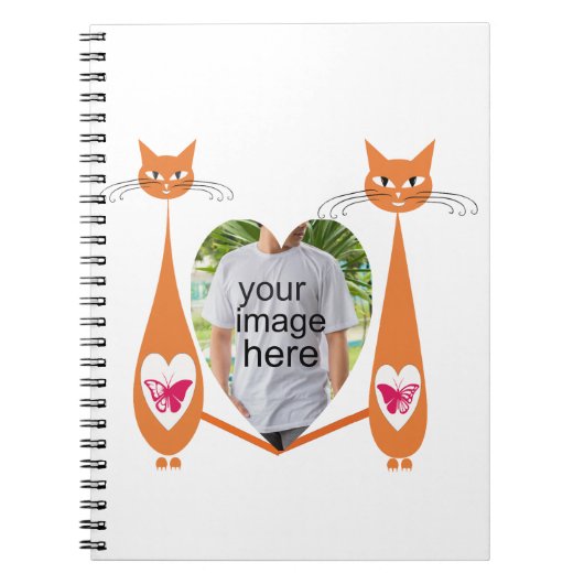 Bewerkbare Cat Love Heart Custom Design Notitieboek (Voorkant)